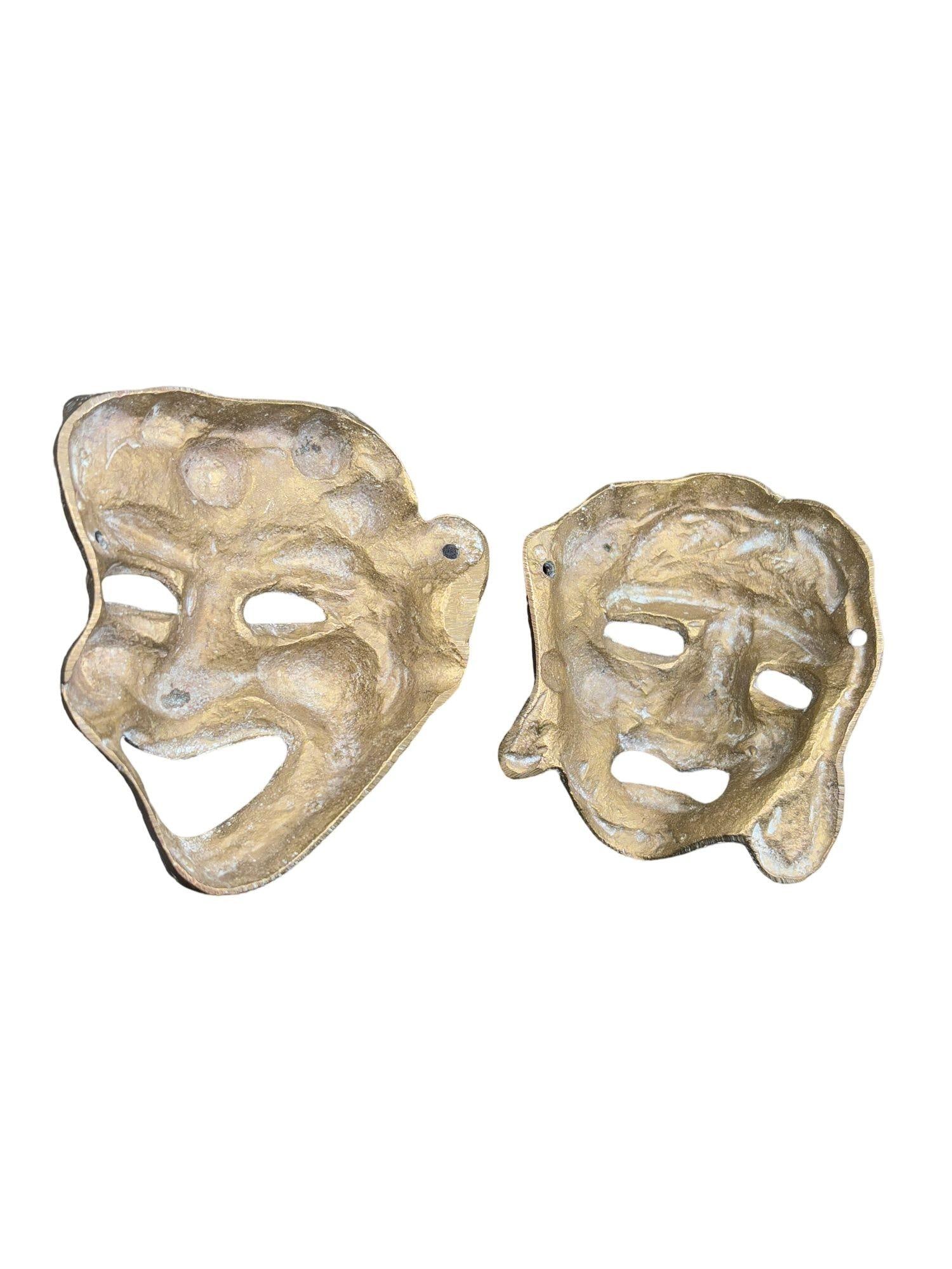 MCM Greek Theater Masks Comedy & Tragedy Wall Sculpture Hand-cast in Bronze Pair - 2