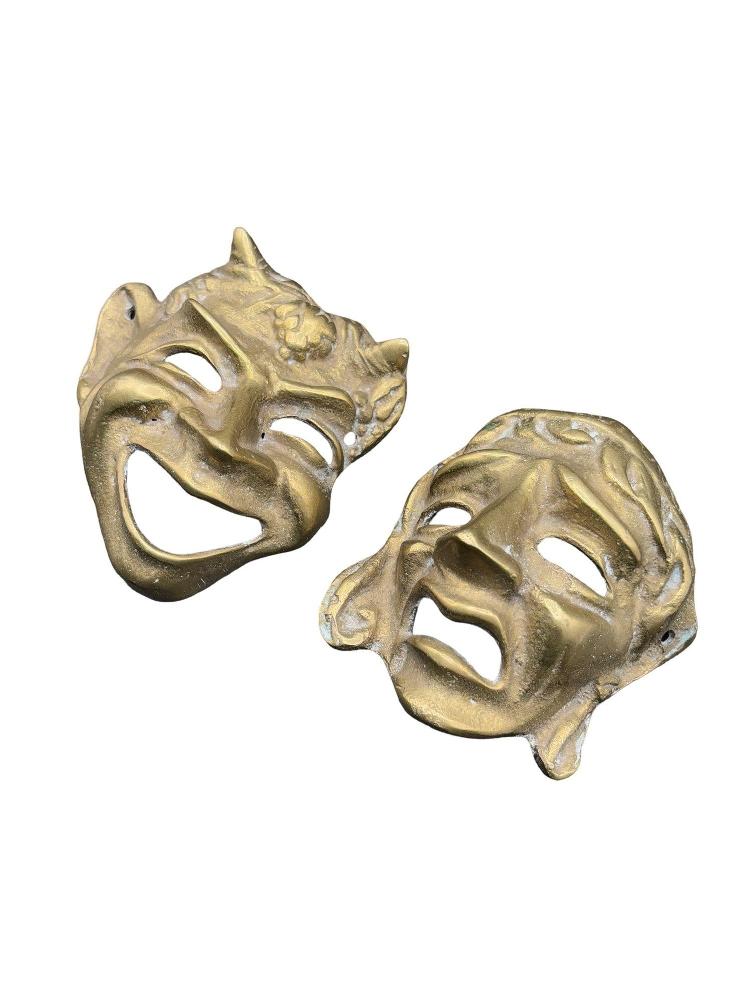 MCM Greek Theater Masks Comedy & Tragedy Wall Sculpture Hand-cast in Bronze Pair - 5