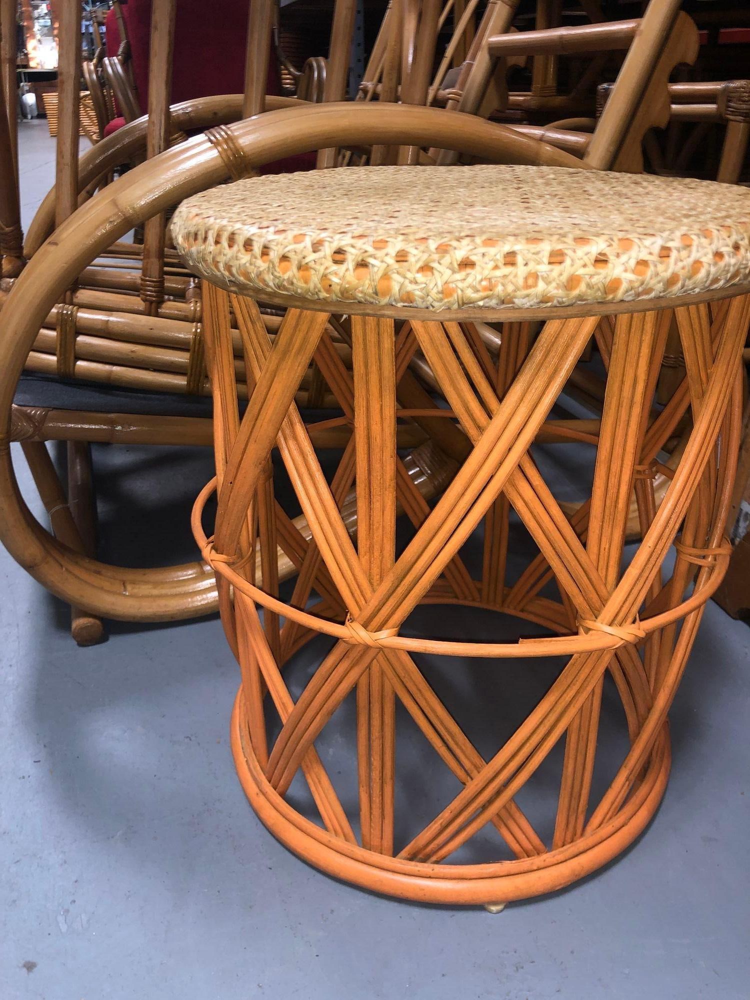 Restored Rattan Orange and Natural Cane Side Table - 2