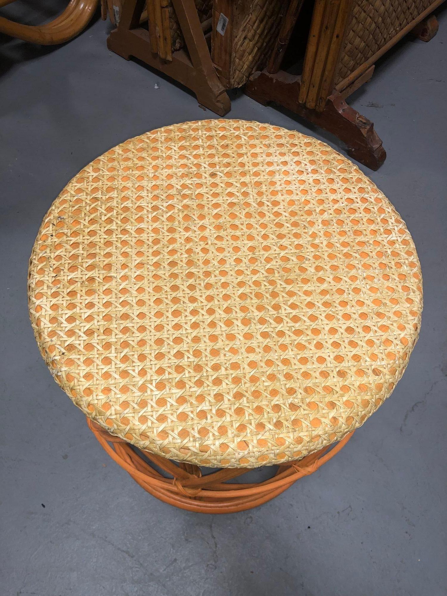 Restored Rattan Orange and Natural Cane Side Table - 3