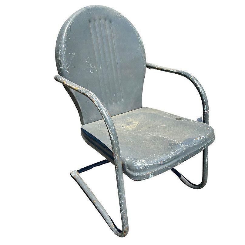 Mid-century Steel Round Streamline Springer Patio Outdoor Lounge Chair, Pair - 2