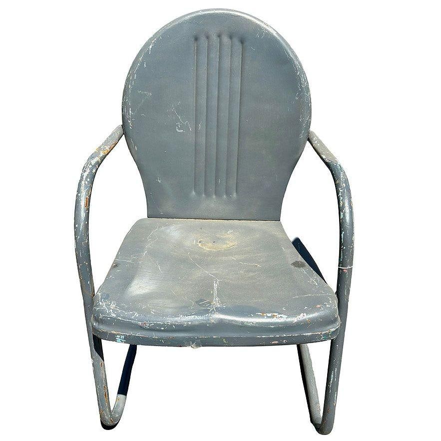 Mid-century Steel Round Streamline Springer Patio Outdoor Lounge Chair, Pair - 3