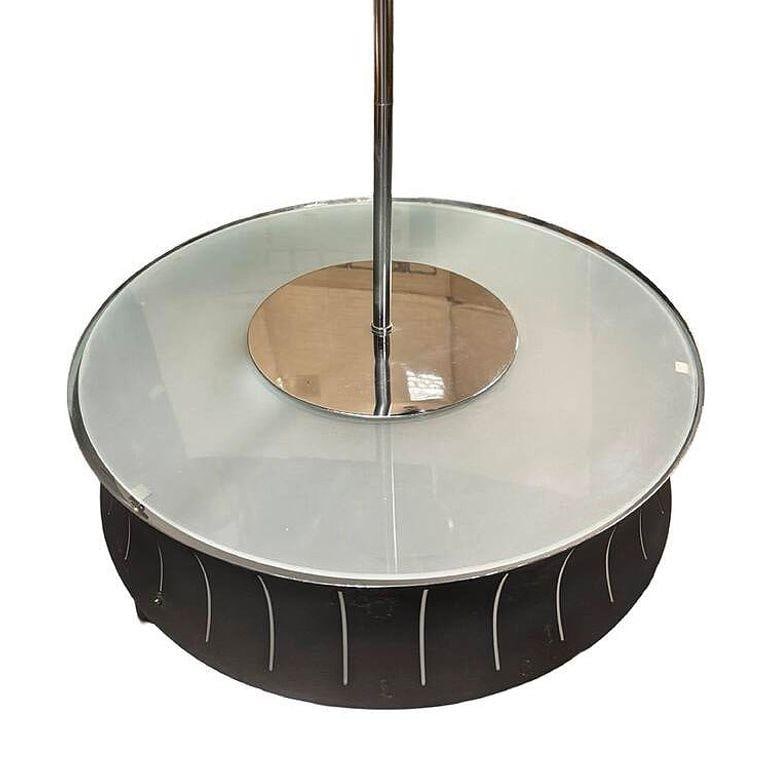 Restored Mid-Century Googie Drum Pendent Black and White Chandelier Lighting - 4