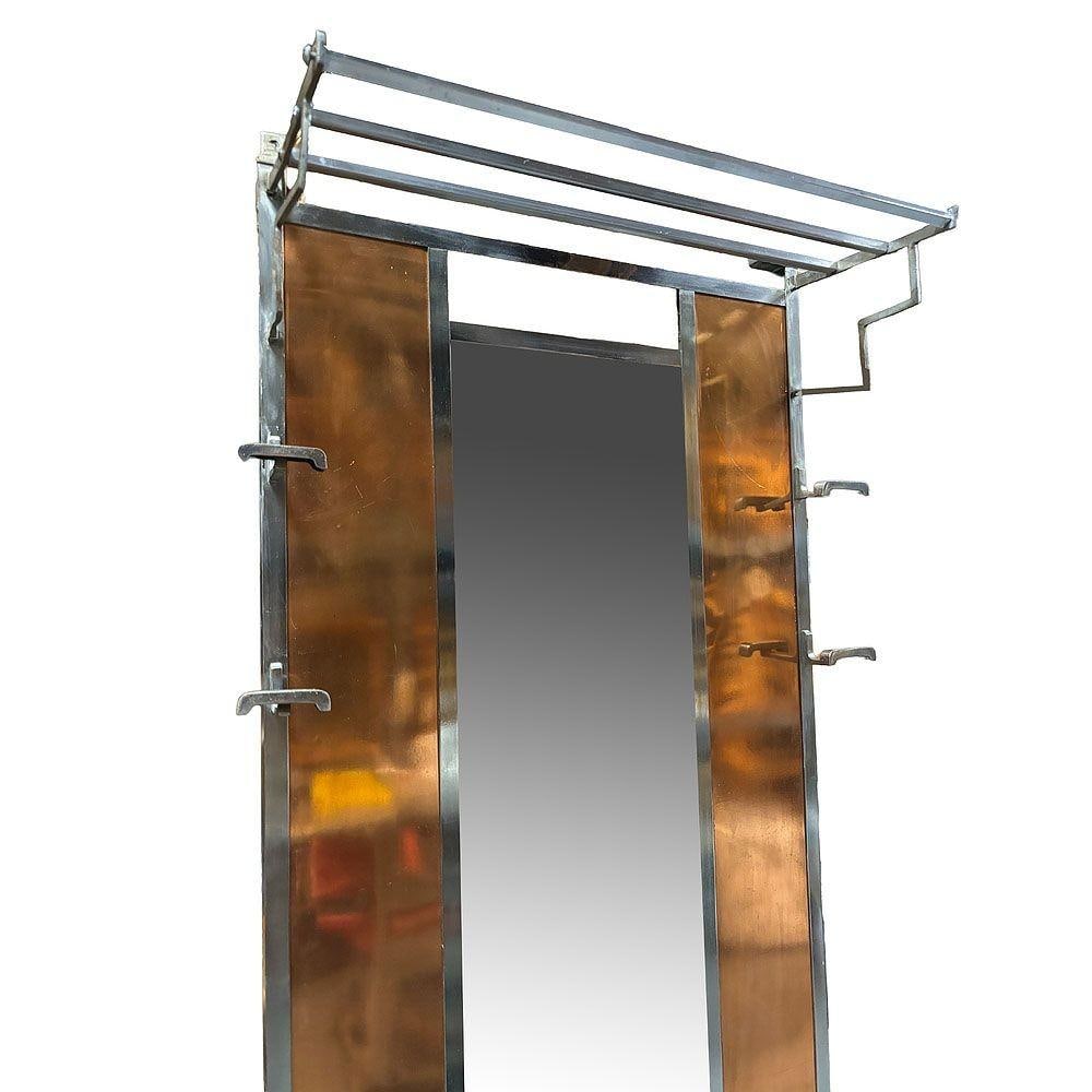 Art Deco Copper & Chrome Hall Tree w/ Vanity Mirror - 2