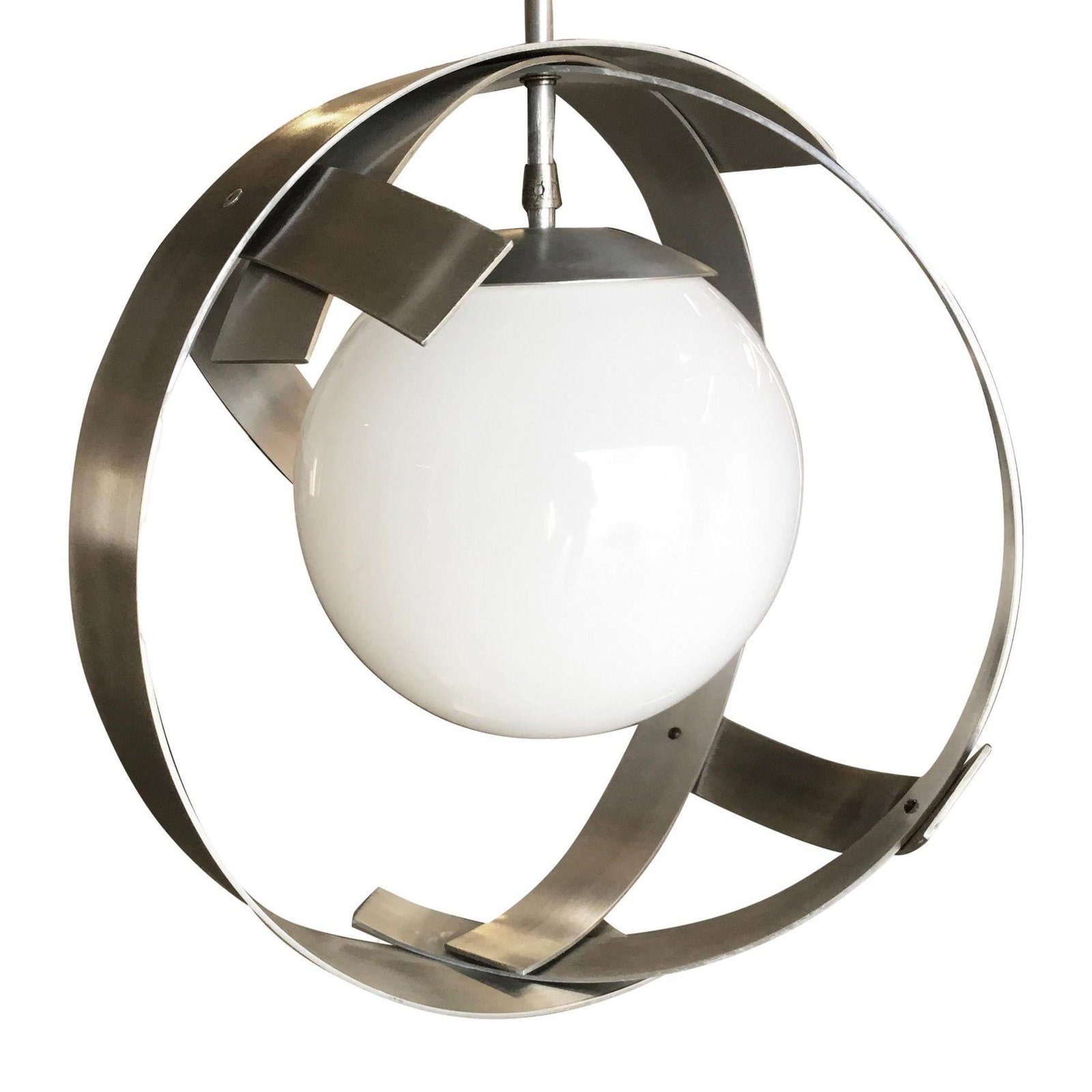 Midcentury Abstract Aluminum Strip Ribbon Globe Chandelier - 2