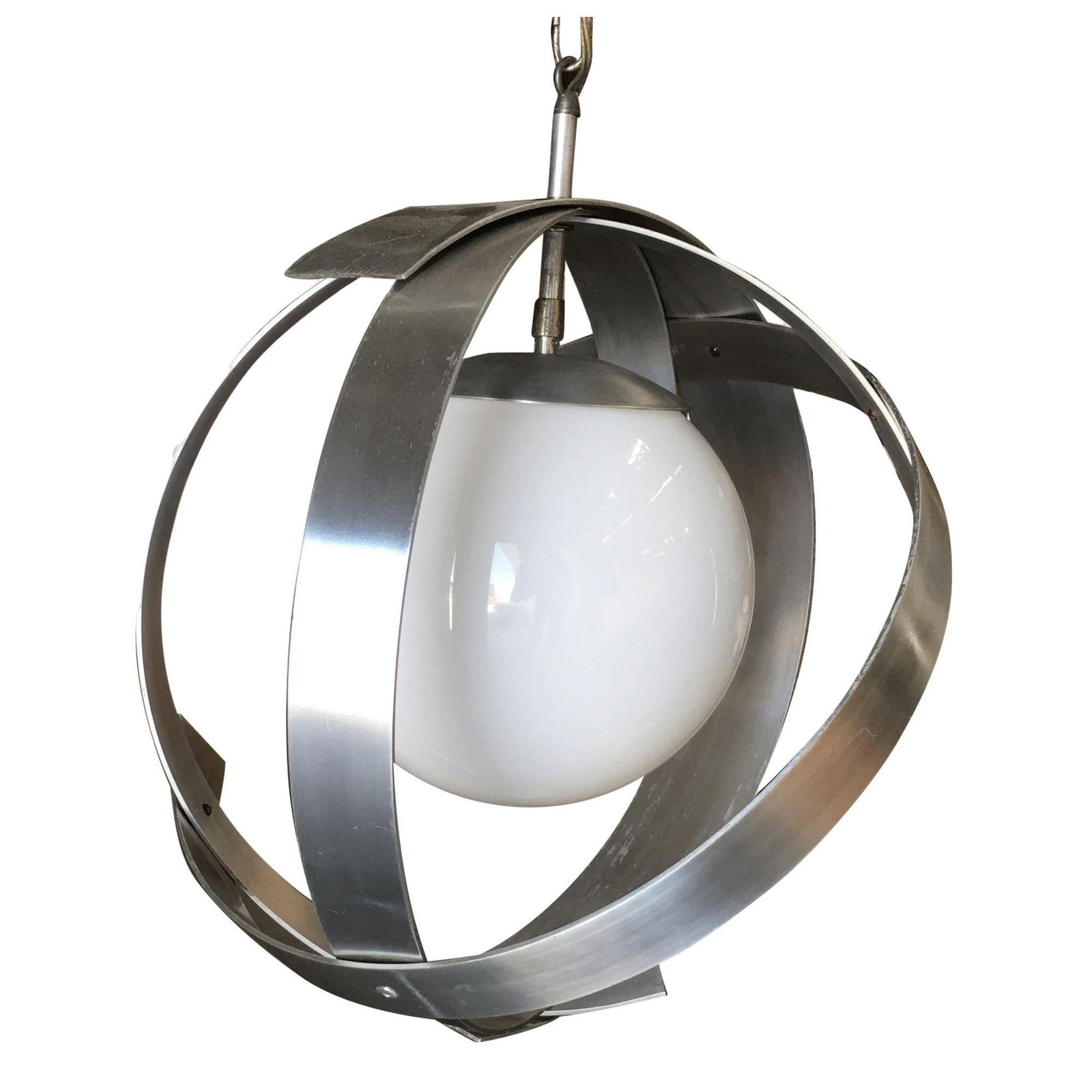 Midcentury Abstract Aluminum Strip Ribbon Globe Chandelier - 3