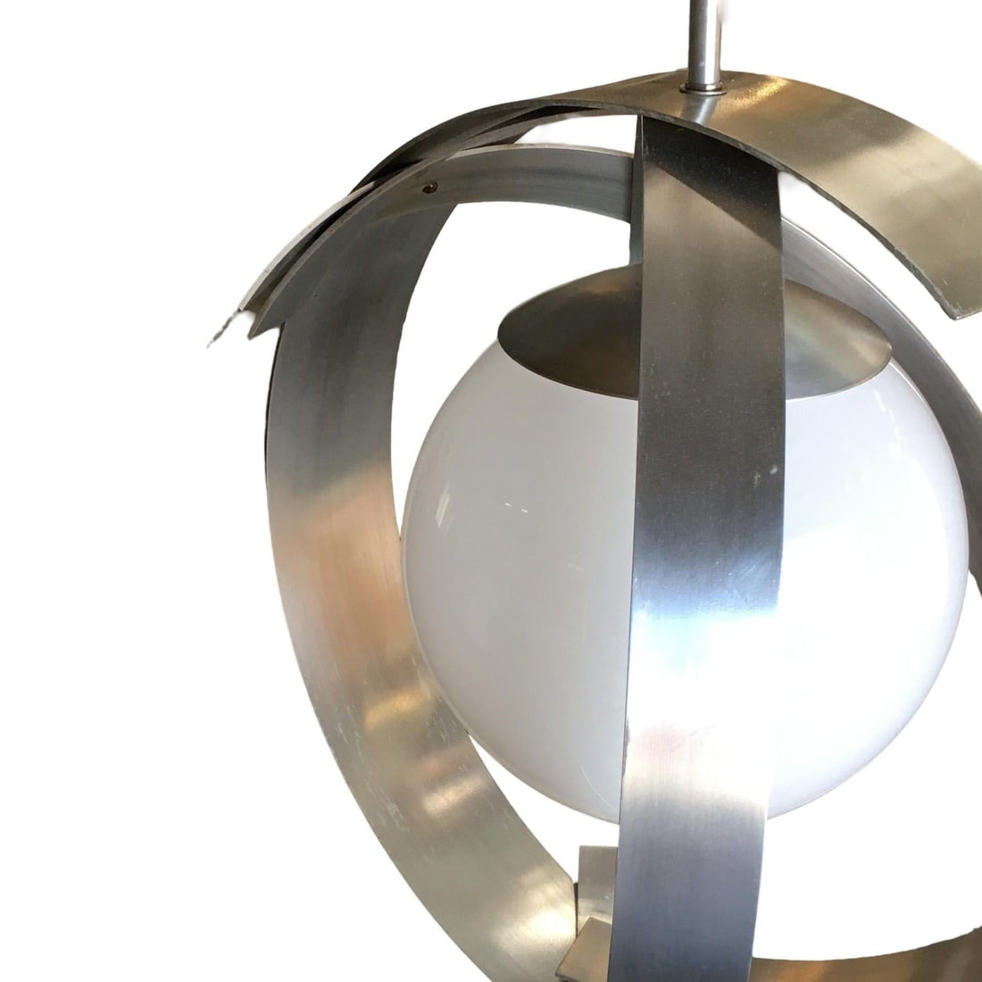 Midcentury Abstract Aluminum Strip Ribbon Globe Chandelier - 4