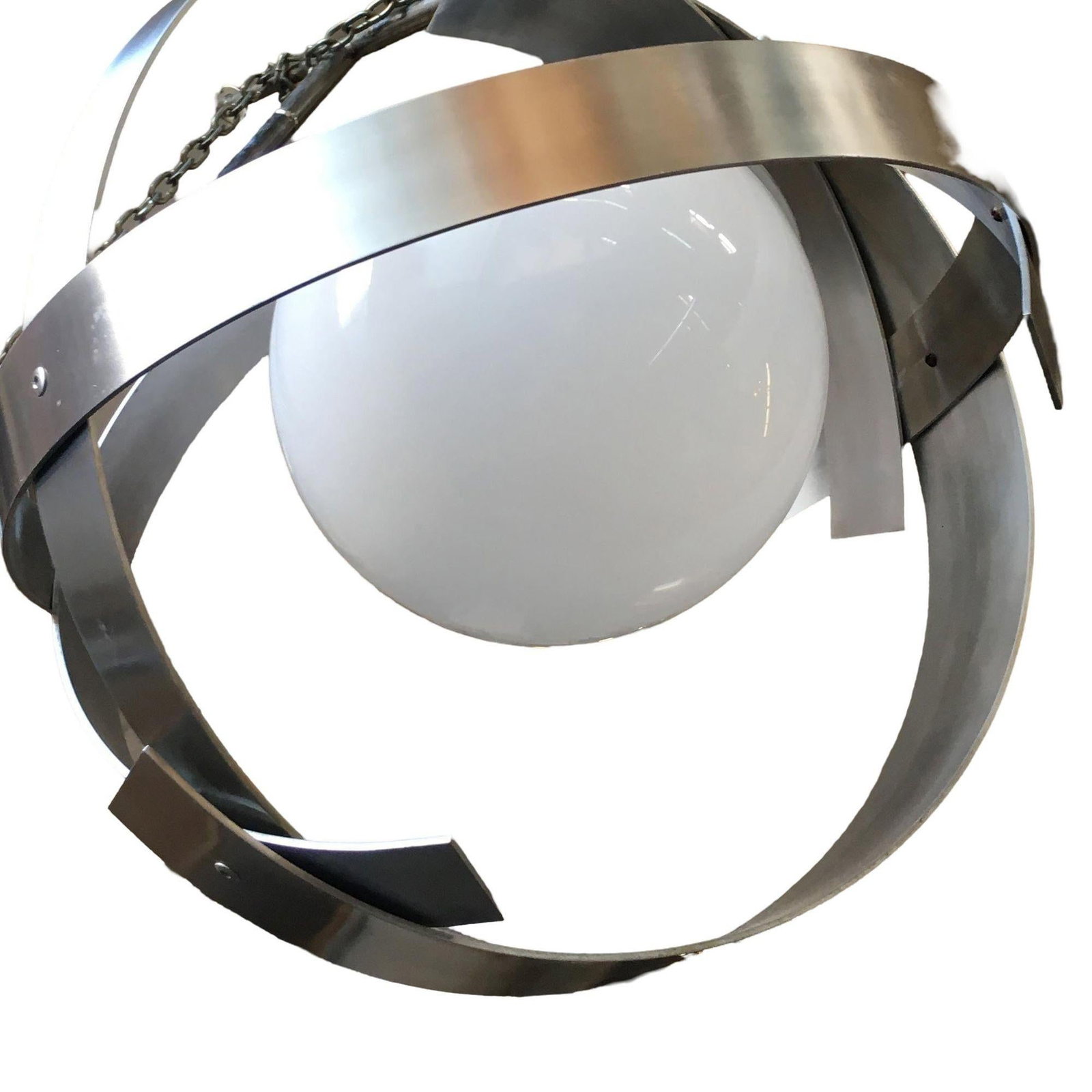 Midcentury Abstract Aluminum Strip Ribbon Globe Chandelier - 5