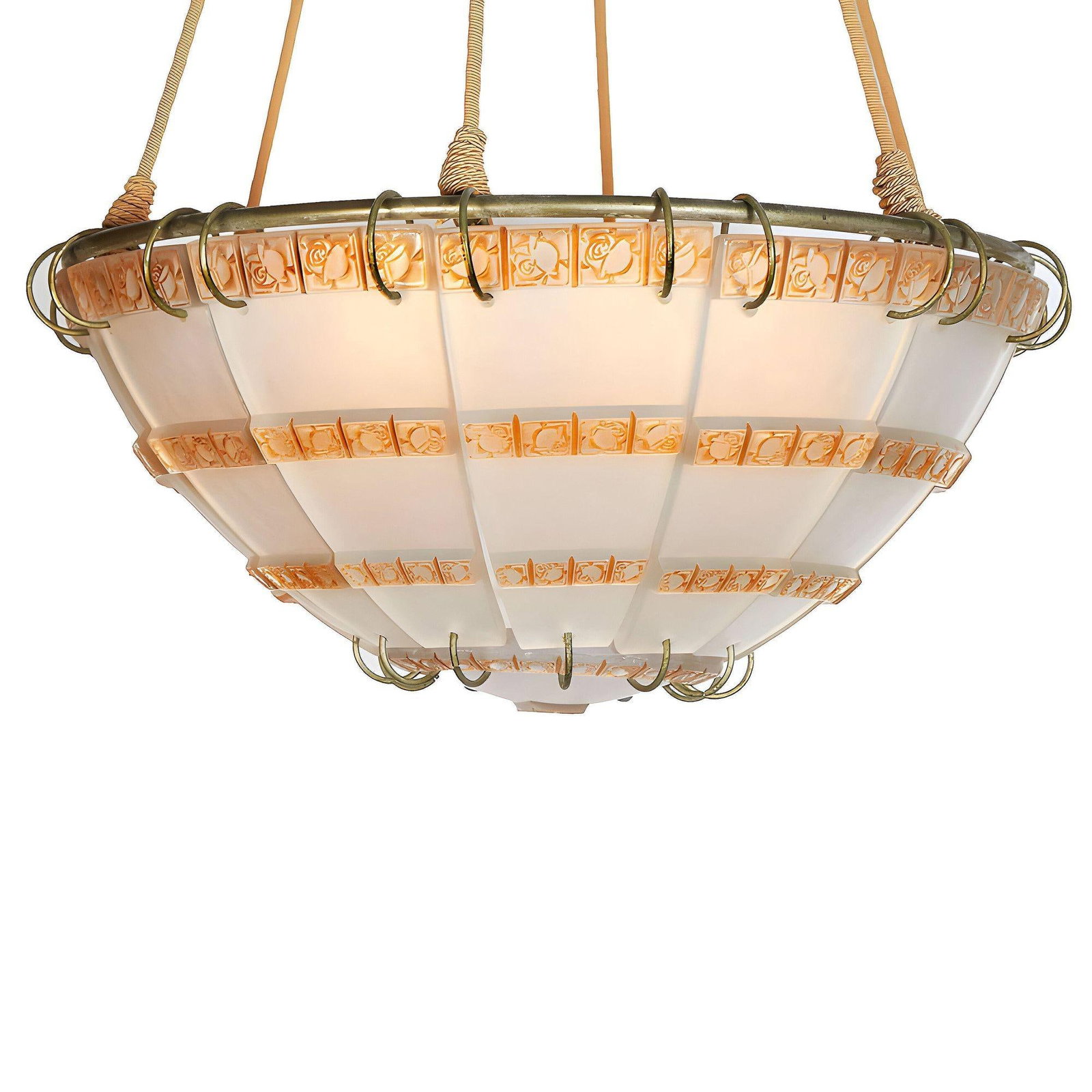 Art Deco "Bande de Roses" Frosted Art Glass Chandelier by Rene Lalique - 2