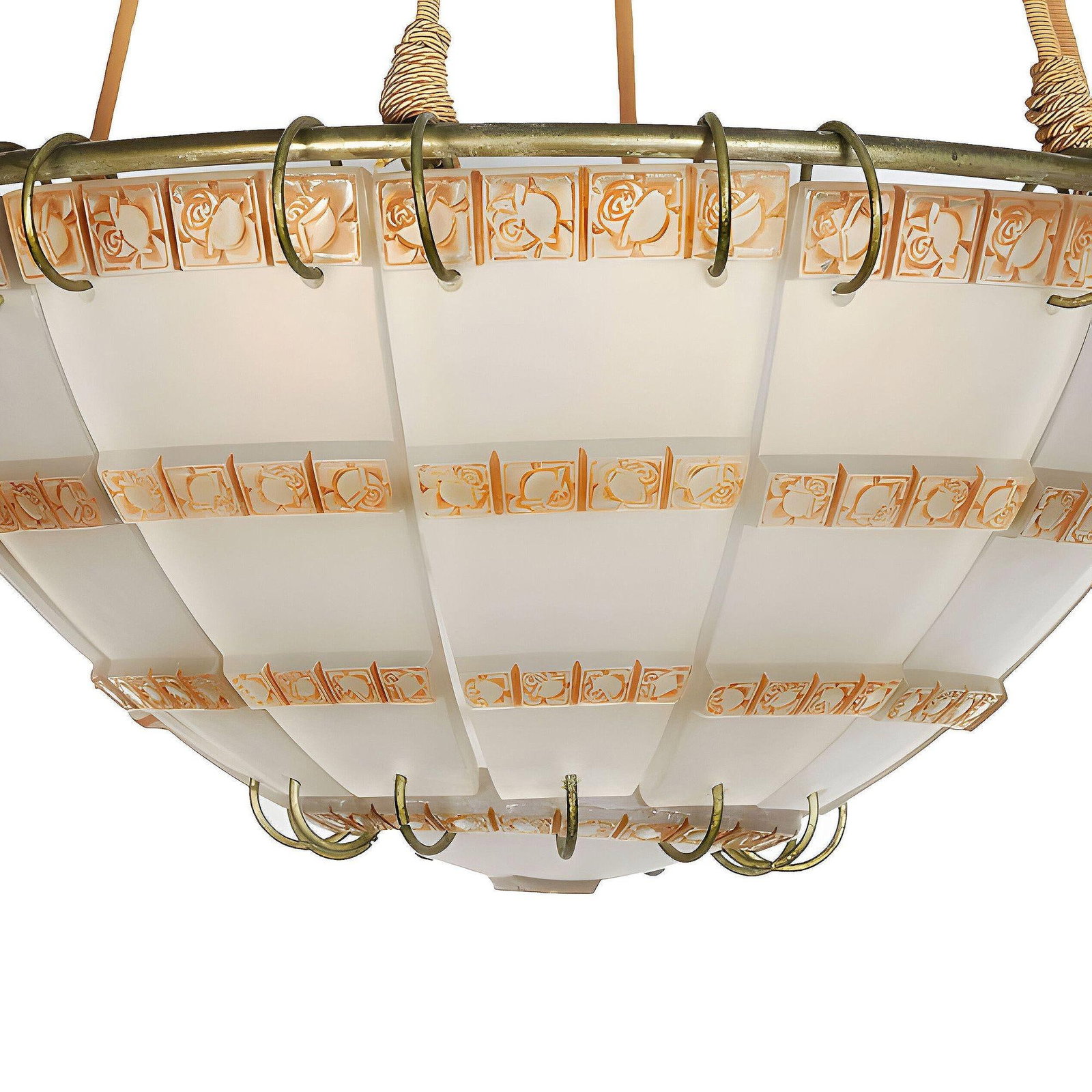 Art Deco "Bande de Roses" Frosted Art Glass Chandelier by Rene Lalique - 3