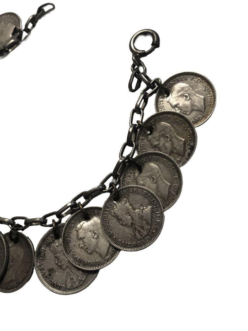 WWII era Canadian, English & Australian Solid Silver Coin Charm Bracelet - 2