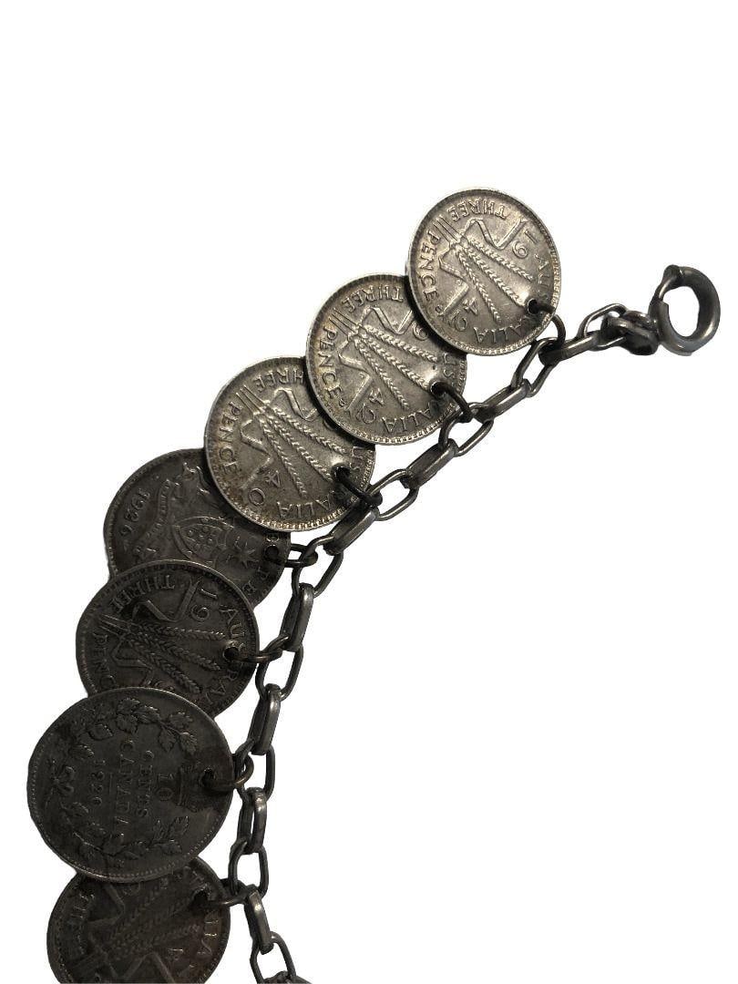 WWII era Canadian, English & Australian Solid Silver Coin Charm Bracelet - 3