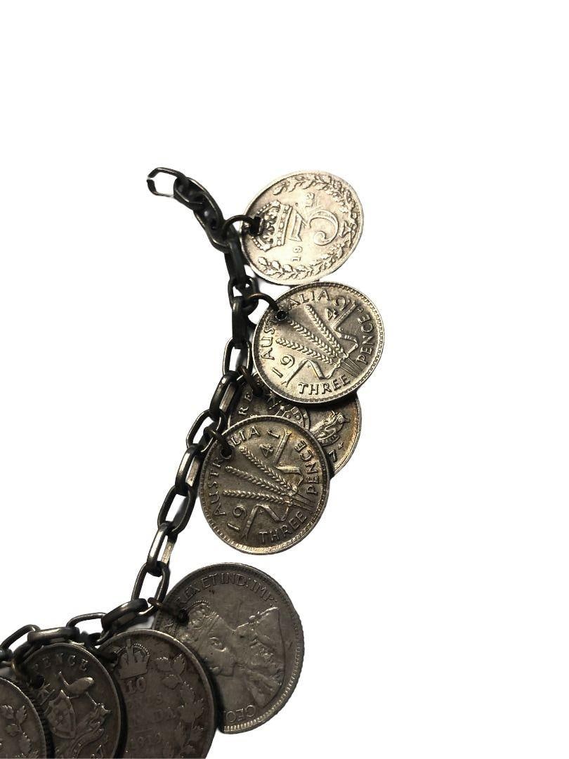 WWII era Canadian, English & Australian Solid Silver Coin Charm Bracelet - 4