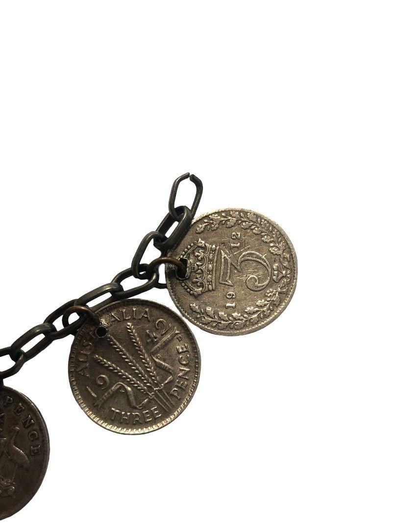 WWII era Canadian, English & Australian Solid Silver Coin Charm Bracelet - 5