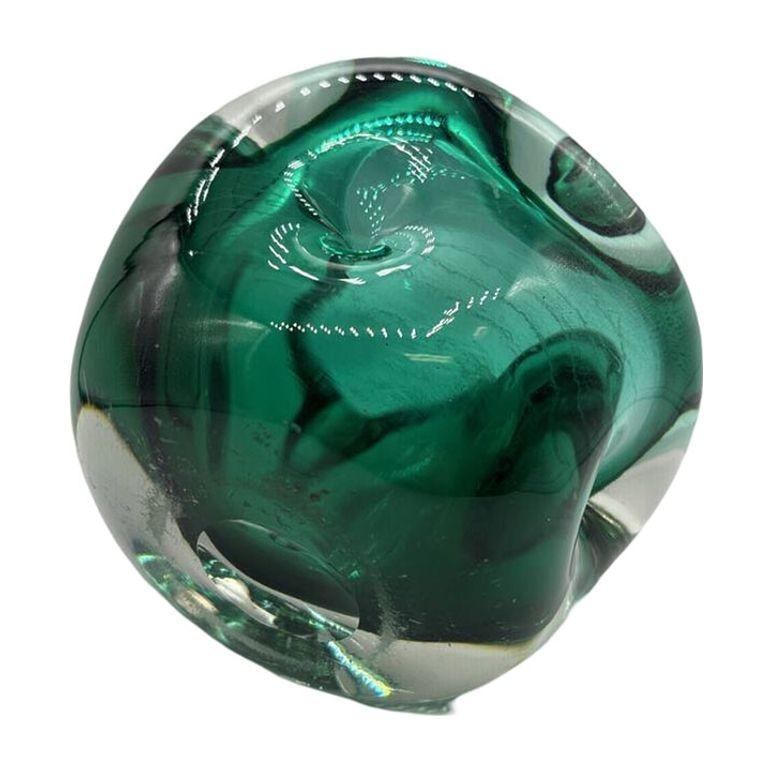 Hand Blown Emerald Green Murano Weighted Cased Art Glass Ashtray - 4