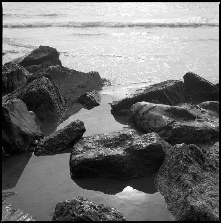 Rocks, Hemmick Beach, Cornwall - Silver Gelatin Photograph: Title: Rocks, Hemmick Beach, Cornwall - Silver Gelatin Photograph Description: 20 x 20 in Medium: Rocks, Hemmick Beach, Cornwall - Silver Gelatin Photograph - Limited Edition of 10 Paul Cooklin United
