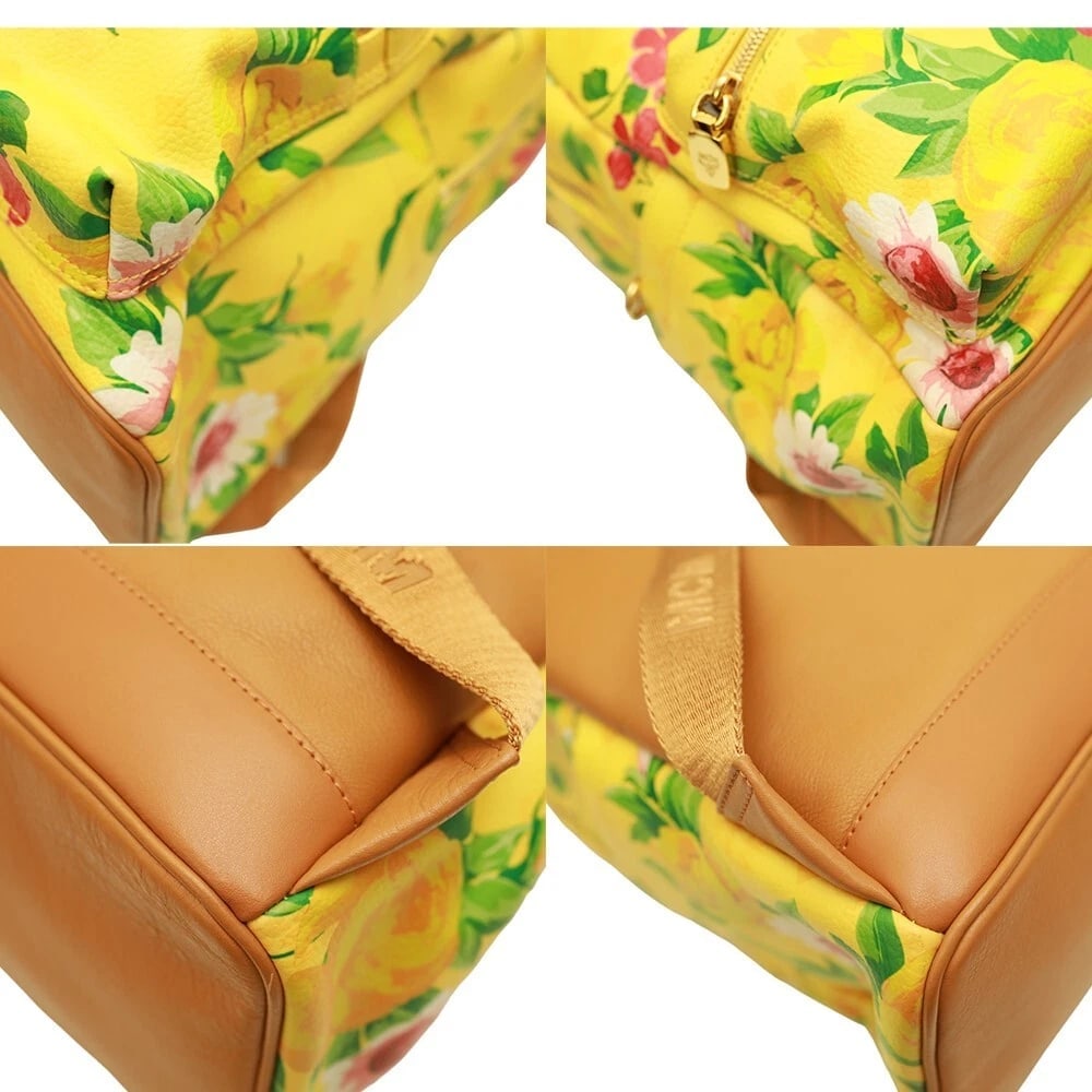 MCM Paradiso Limited edition 2014 Yellow Visetos Floral Canvas Leather Backpack - 4