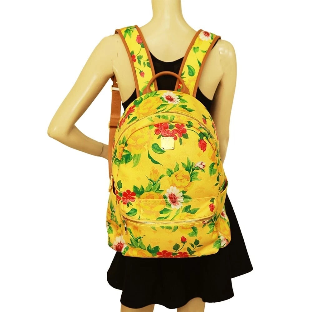 MCM Paradiso Limited edition 2014 Yellow Visetos Floral Canvas Leather Backpack - 9