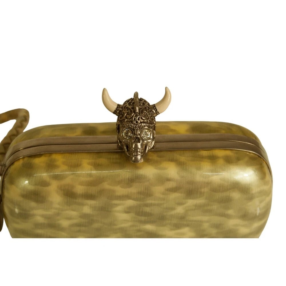 Alexander McQueen Gray Patent Leather Viking Studded Silver Skull Clasp Clutch - 6