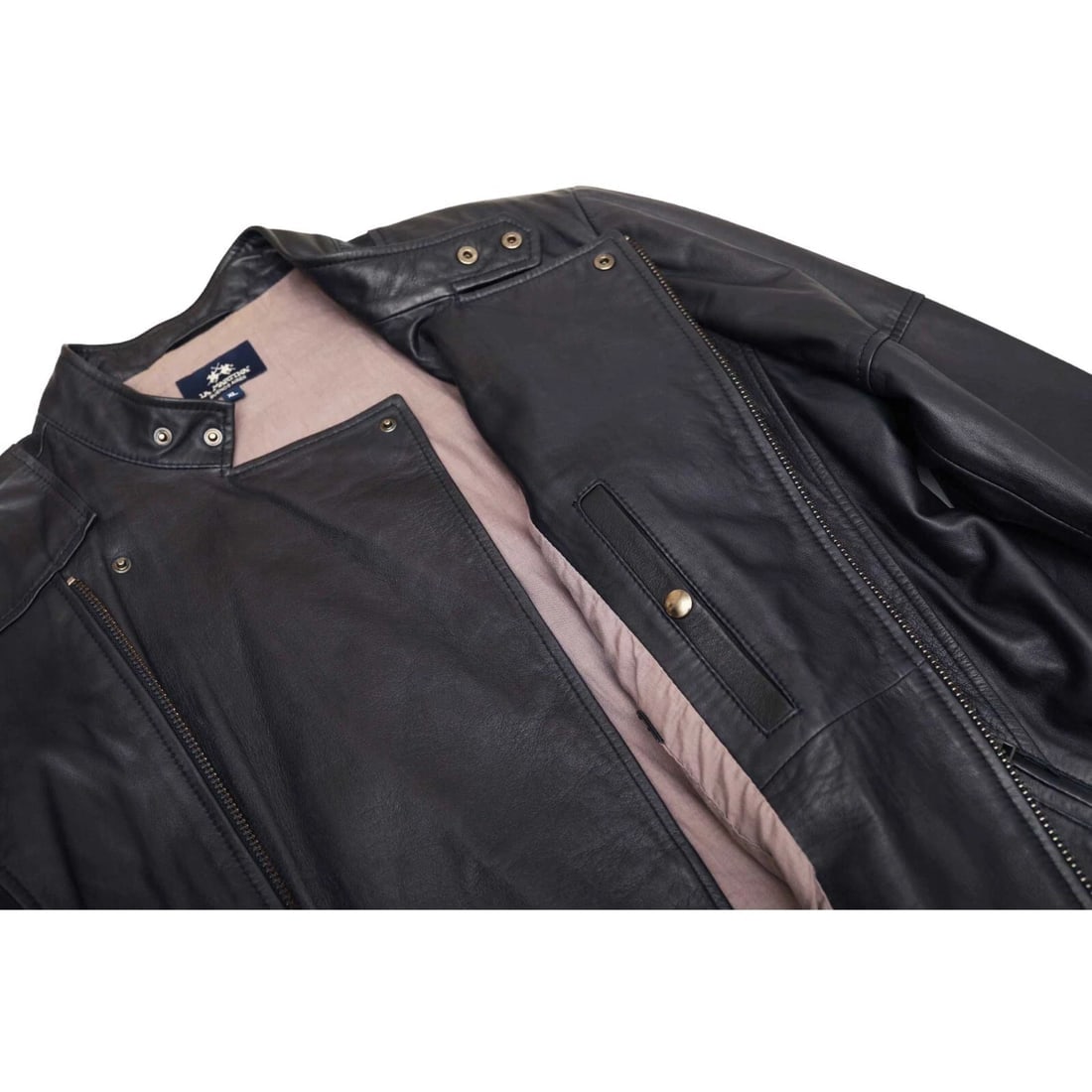 La Martina Maserati Midnight blue men's leather jacket side zip front size XL - 10