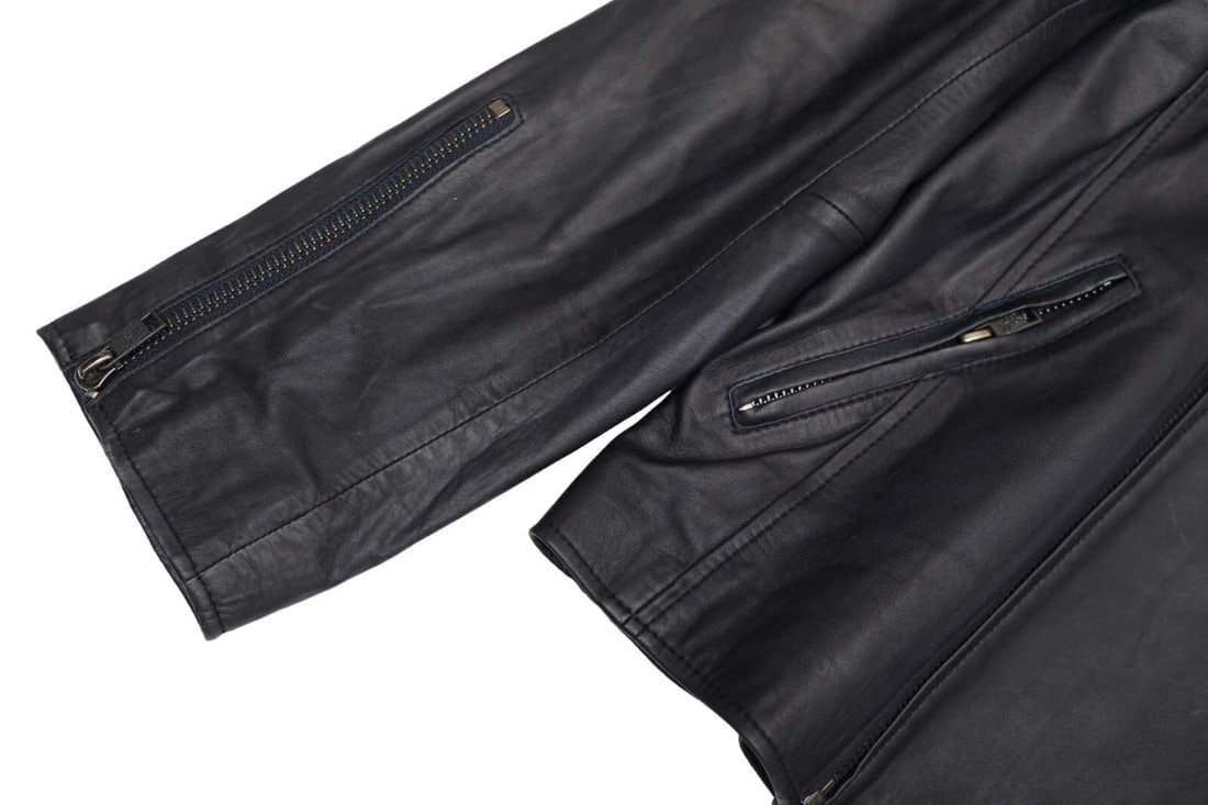 La Martina Maserati Midnight blue men's leather jacket side zip front size XL - 12