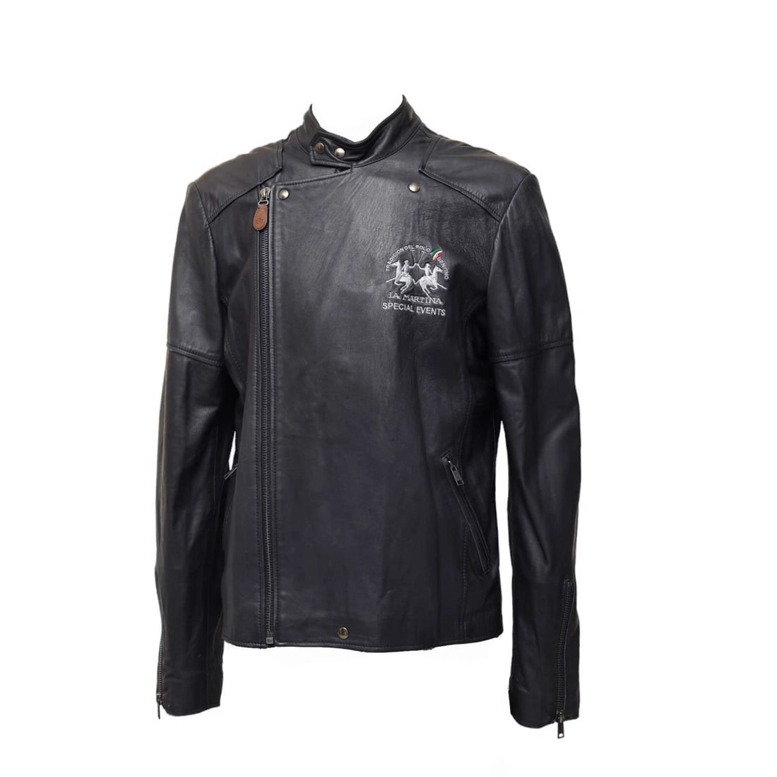 La Martina Maserati Midnight blue men's leather jacket side zip front size XL - 3