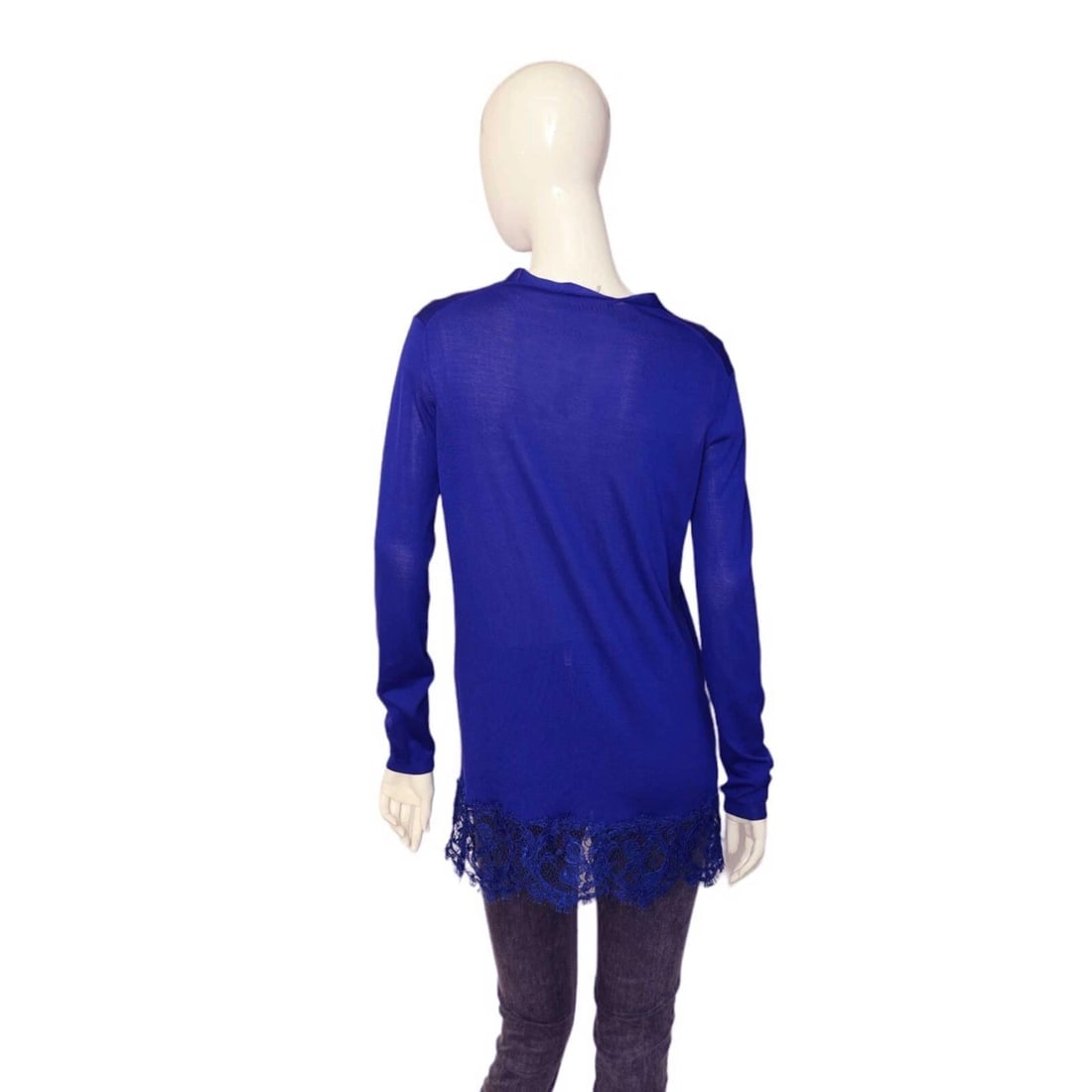 Emilio Pucci Blue Virgin Wool Knit & Lace Open front Cardigan Cardi - 2