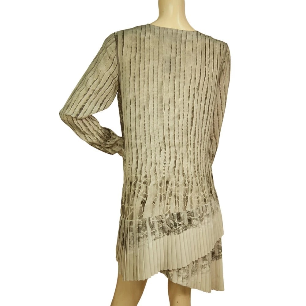 Roberto Cavalli Gray Printed 100% Silk Mini Short Dress Asymmetric longsleeve 42 - 2