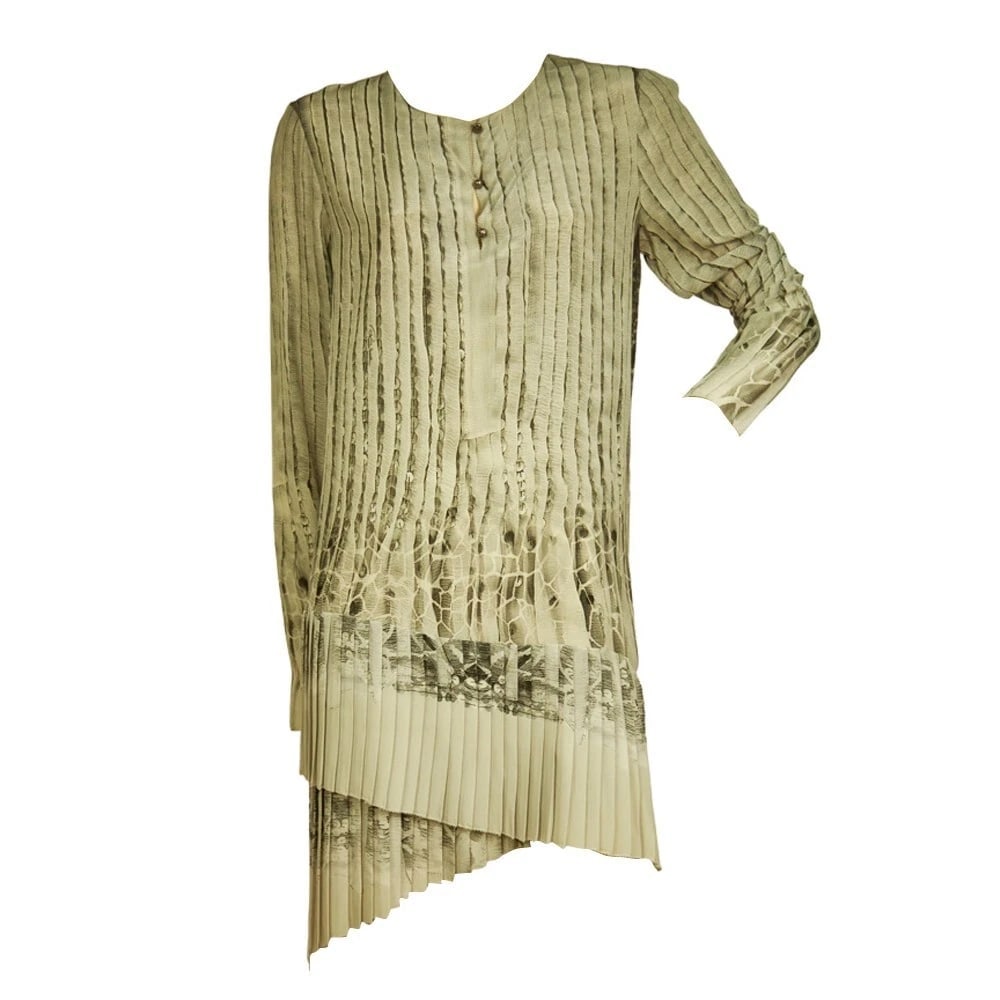 Roberto Cavalli Gray Printed 100% Silk Mini Short Dress Asymmetric longsleeve 42 - 8