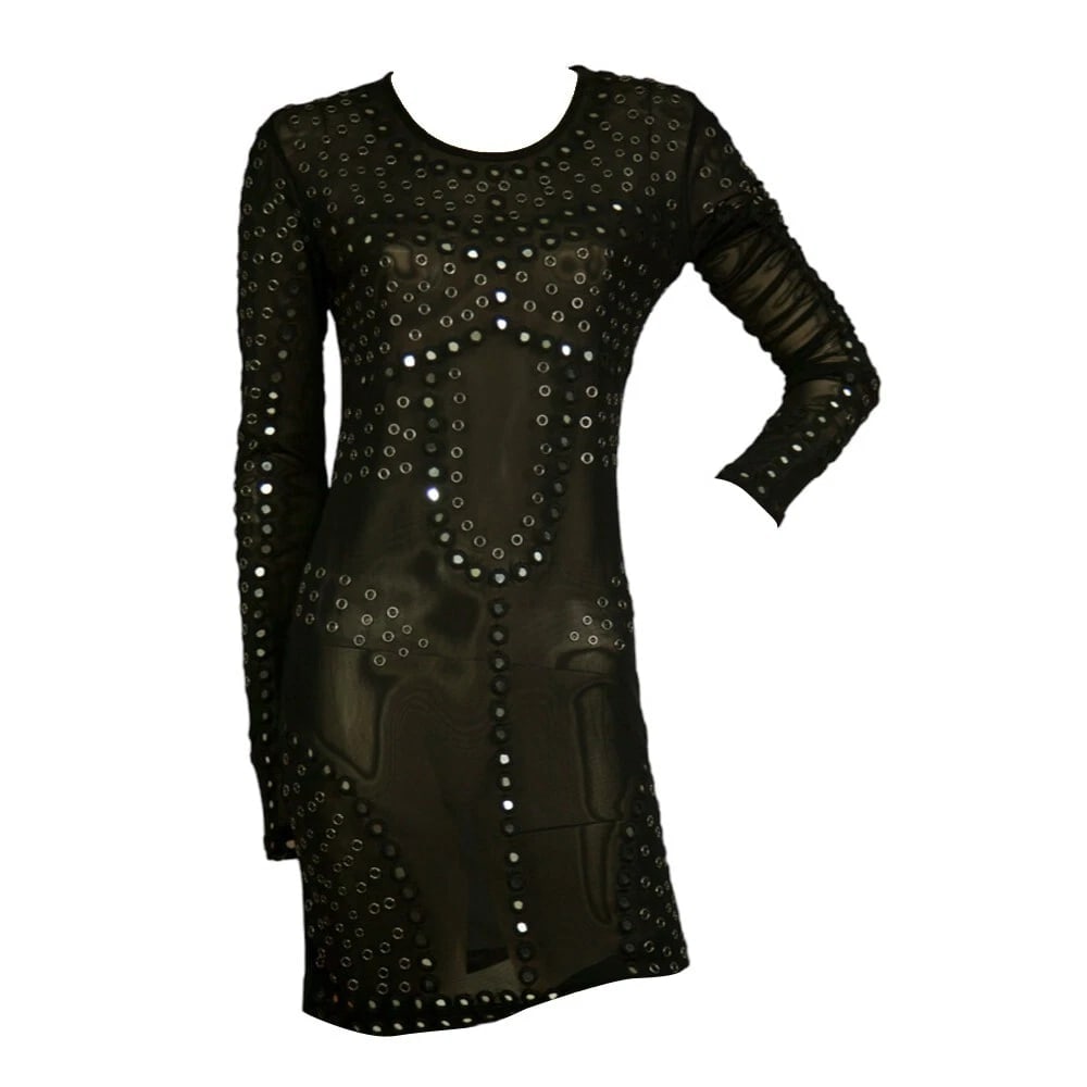 Christopher Kane for topshop Black Studded Sheer Mini Bodycon dress size UK 10 - 7