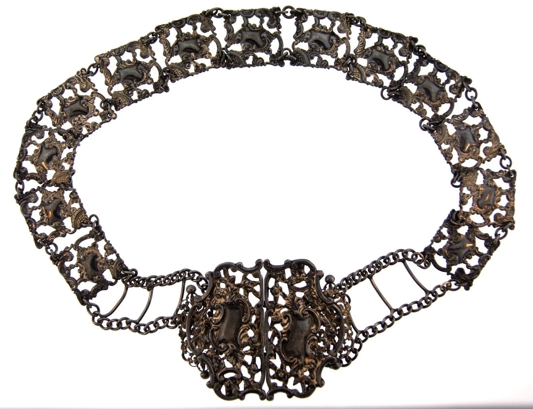 CHIC European Art Nouveau Blackened Silver Belt! - 2