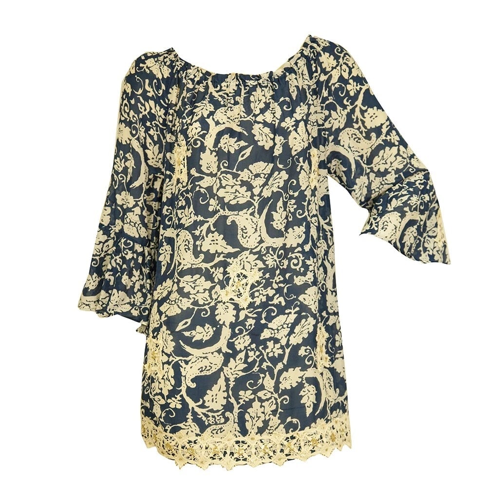 Joyce & girls Silk Blue Paisley Cream Lace Tunic Kaftan Cover Up Dress size S - 7