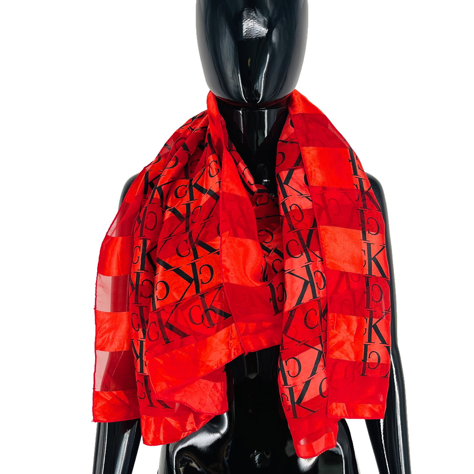 Calvin Klein Red Monogram 100% Silk Scarf - 2