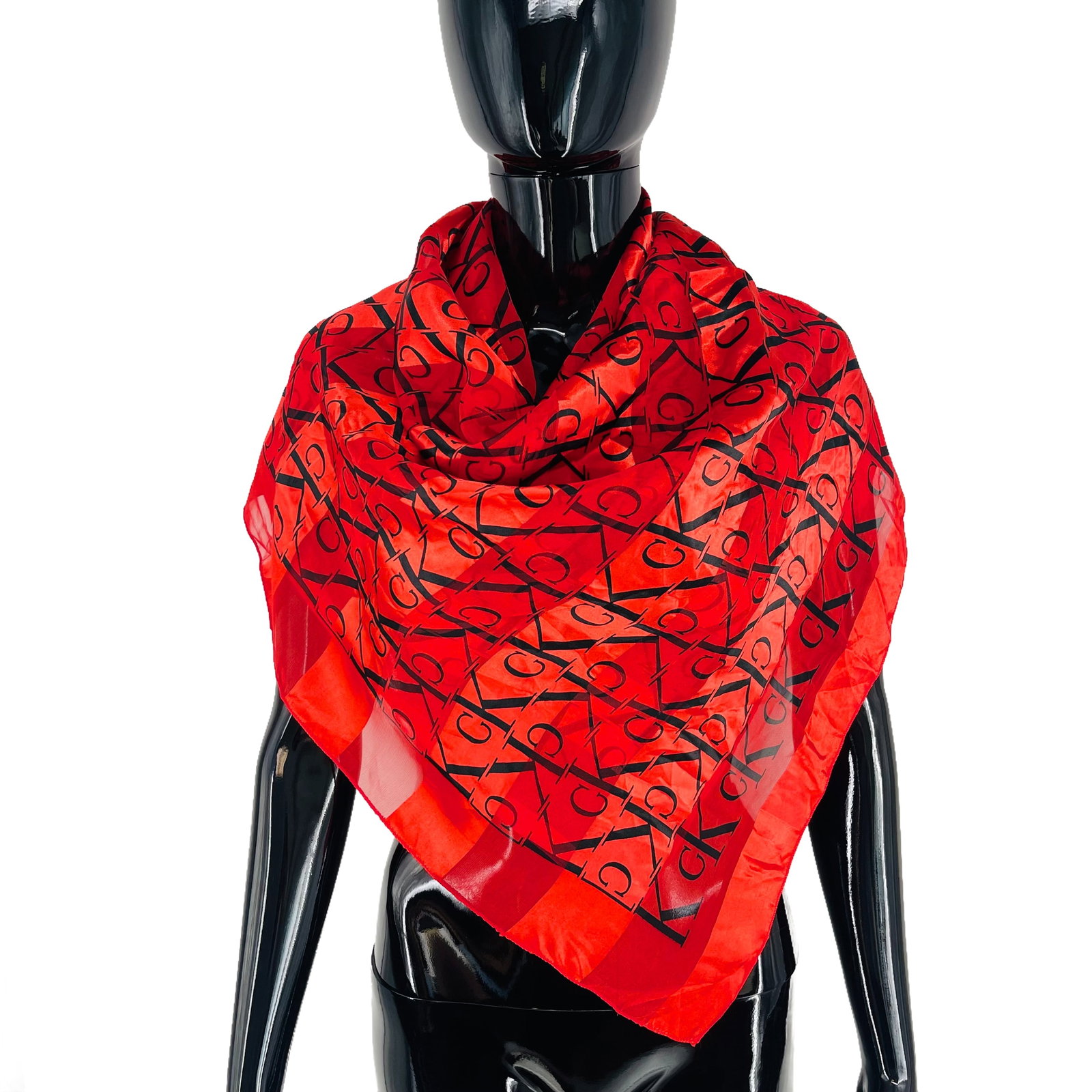 Calvin Klein Red Monogram 100% Silk Scarf - 3