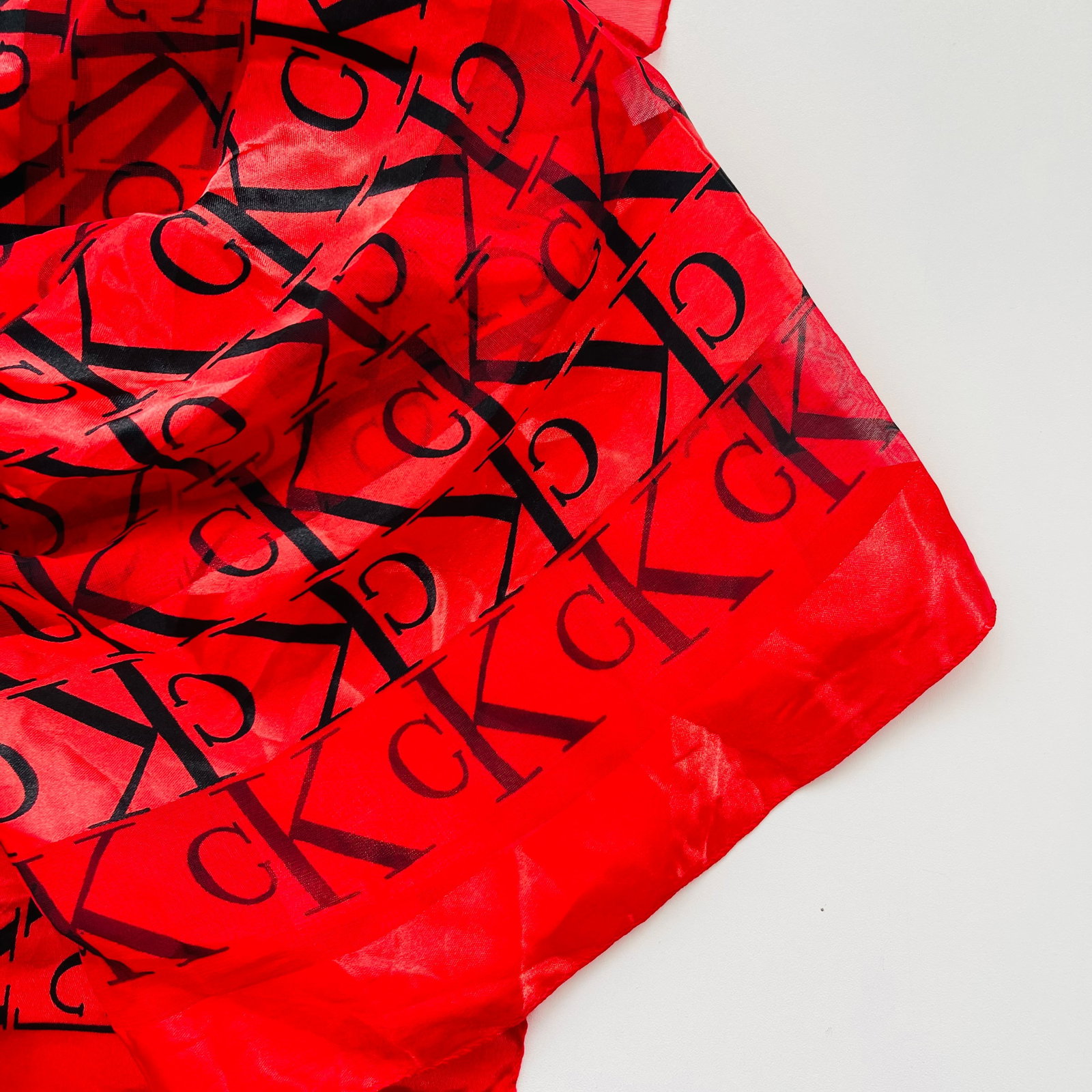 Calvin Klein Red Monogram 100% Silk Scarf - 4