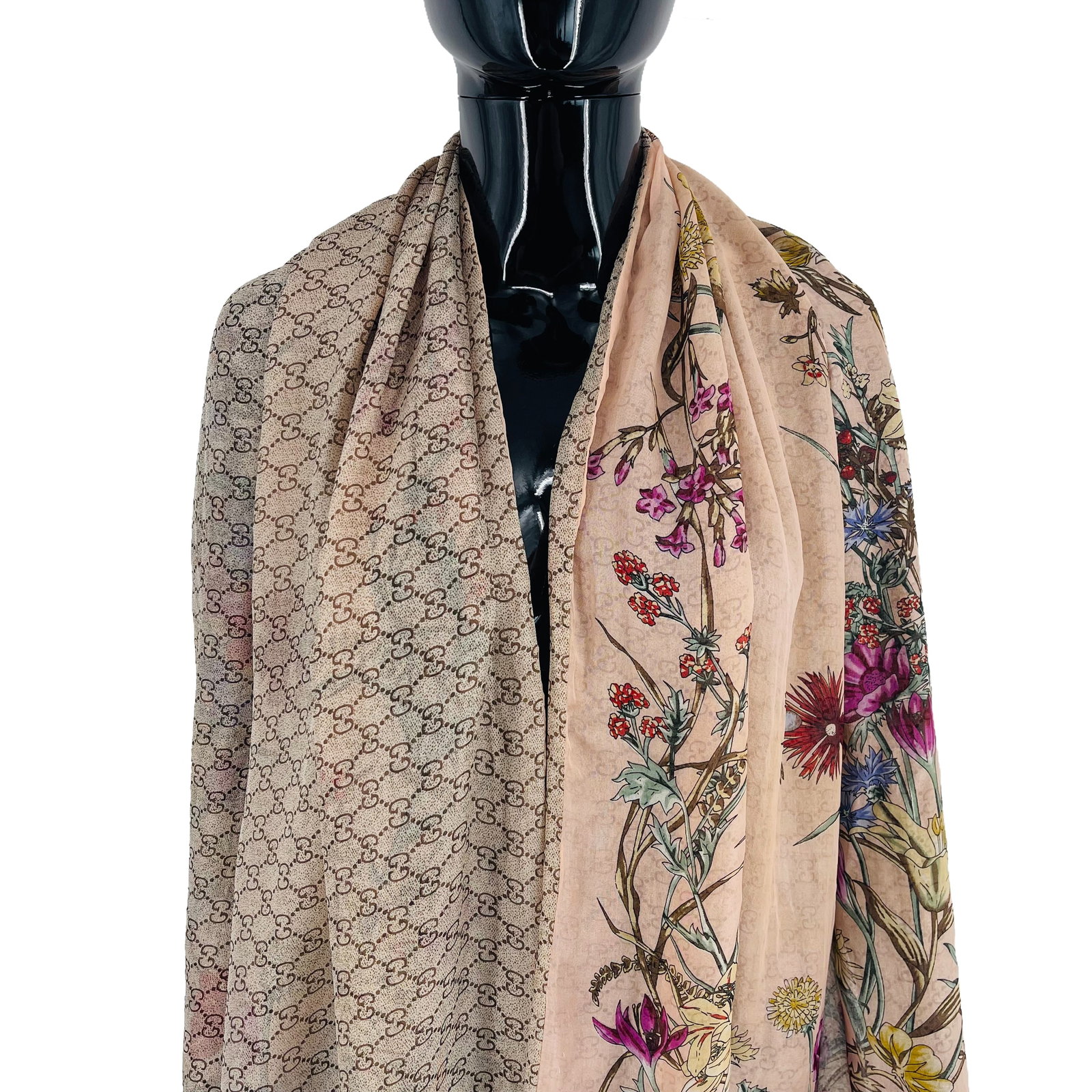 Gucci Beige Floral 100% Silk Scarf - 2