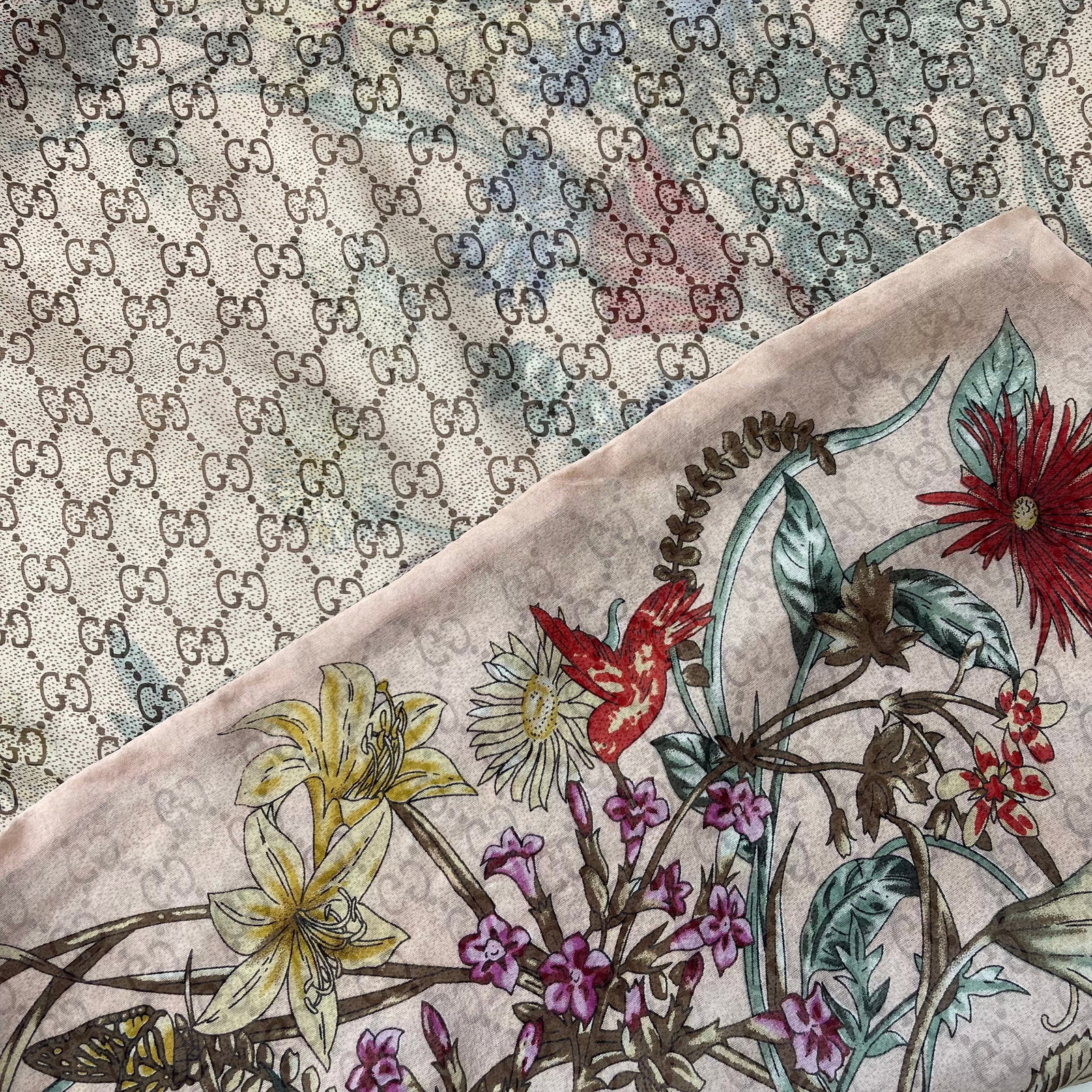 Gucci Beige Floral 100% Silk Scarf - 5
