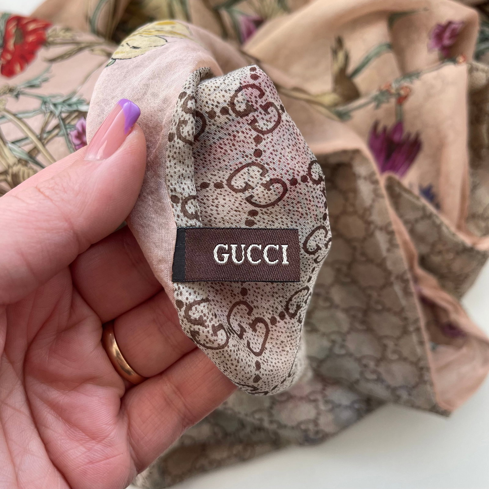 Gucci Beige Floral 100% Silk Scarf - 6