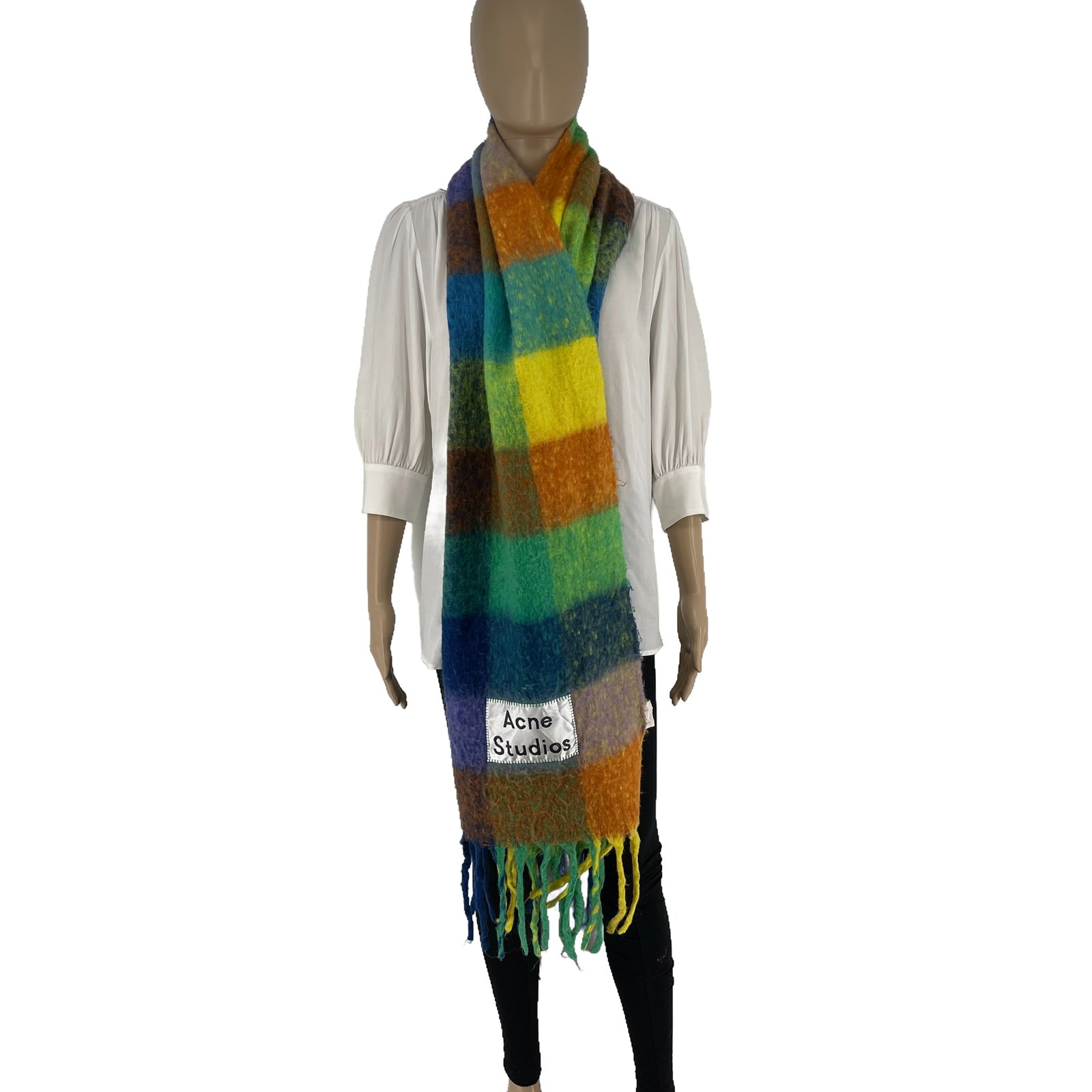 Acne Studios Green Colored Block 80% Wool Scarf - 3