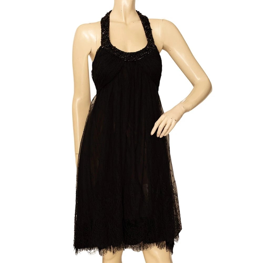 Jasmine Di Milo Black Lace Open Back Beaded Knee Length Evening dress UK 12 (1 of 7)