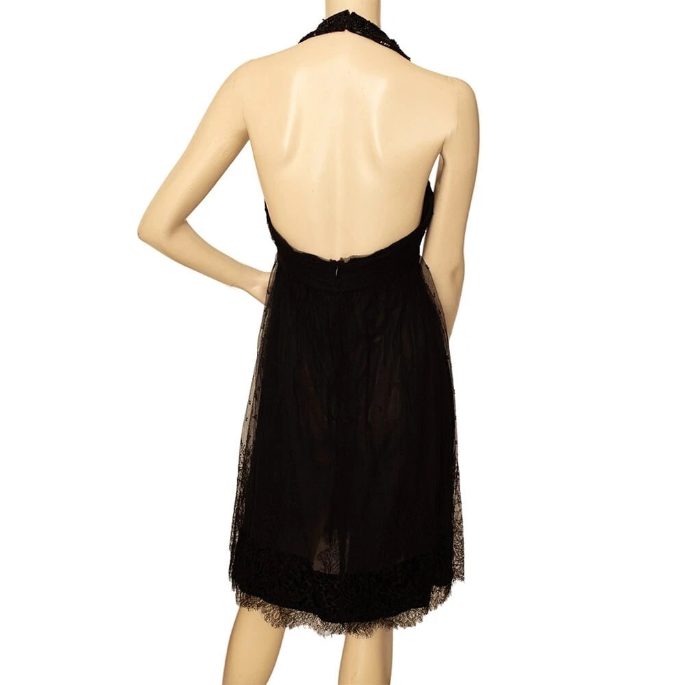 Jasmine Di Milo Black Lace Open Back Beaded Knee Length Evening dress UK 12 - 2