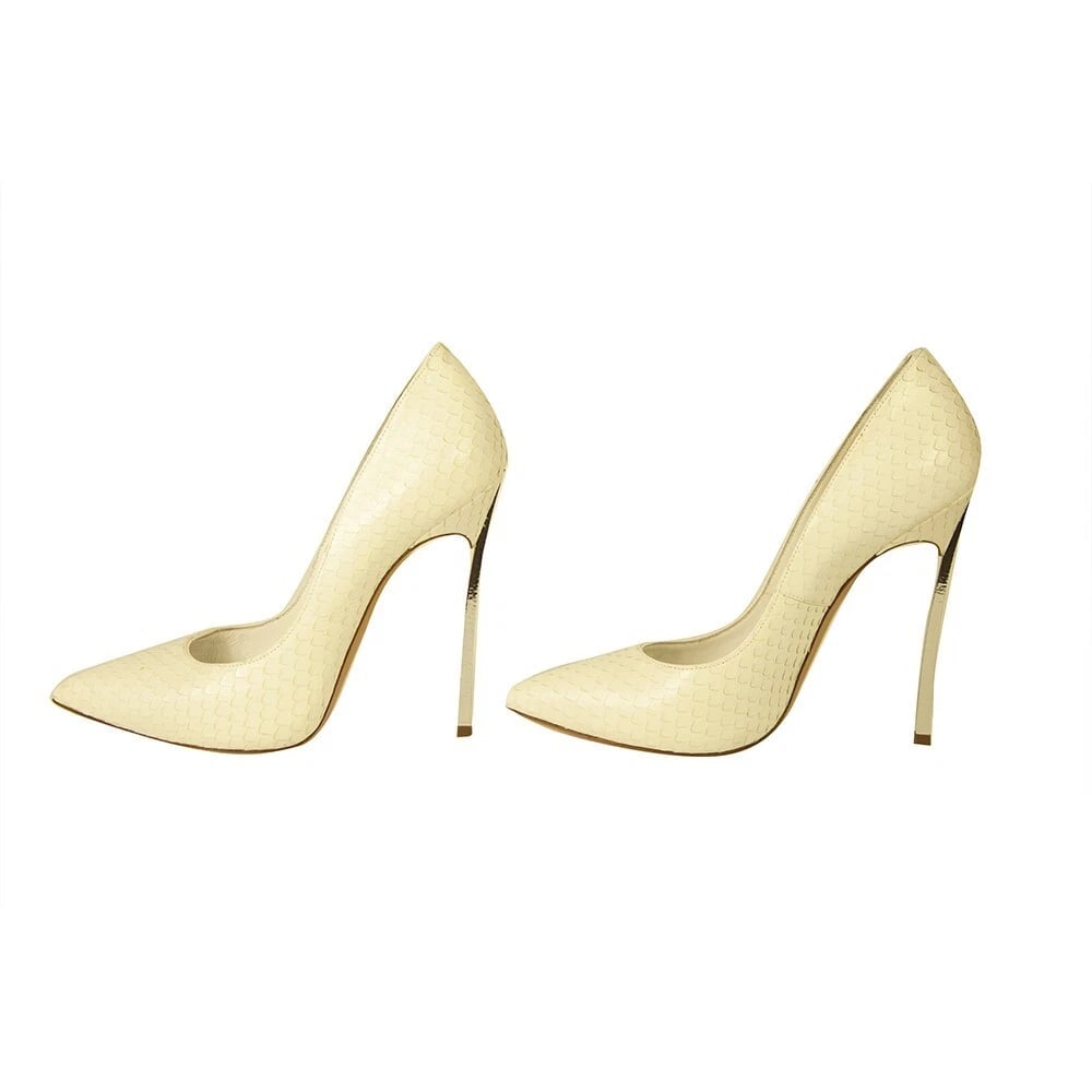 Casadei Blade White Snakeskin Leather Pointed Toe Pumps High Heels Shoes size 7 - 4