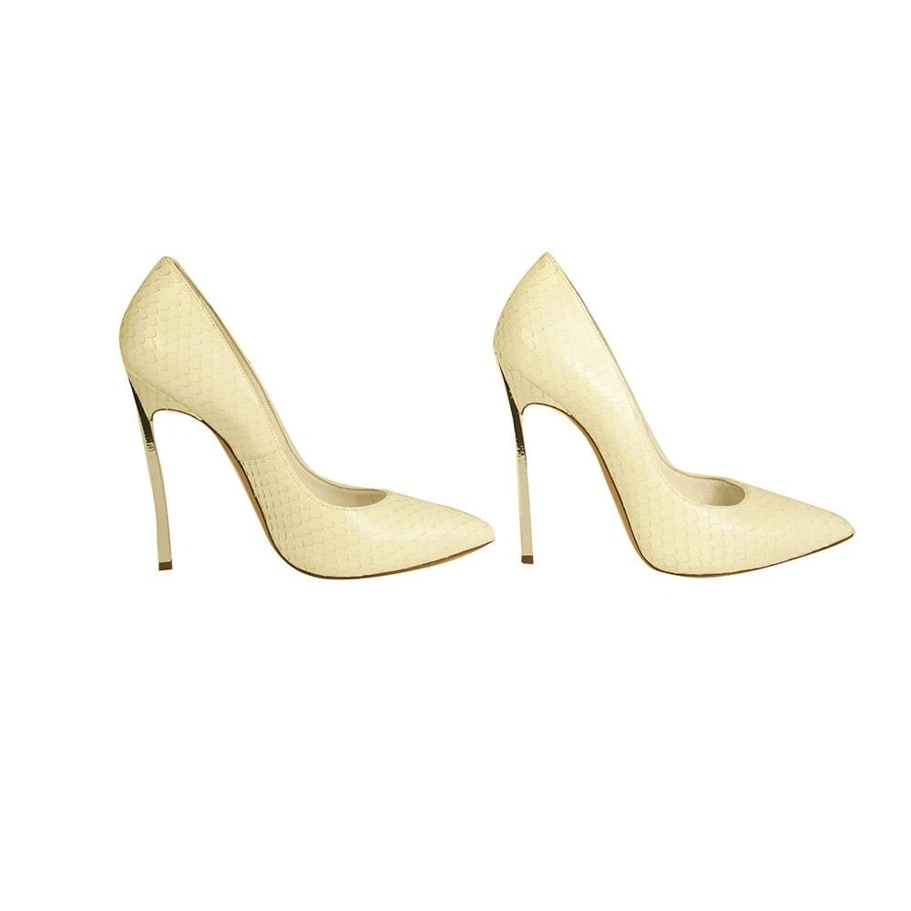 Casadei Blade White Snakeskin Leather Pointed Toe Pumps High Heels Shoes size 7 - 5