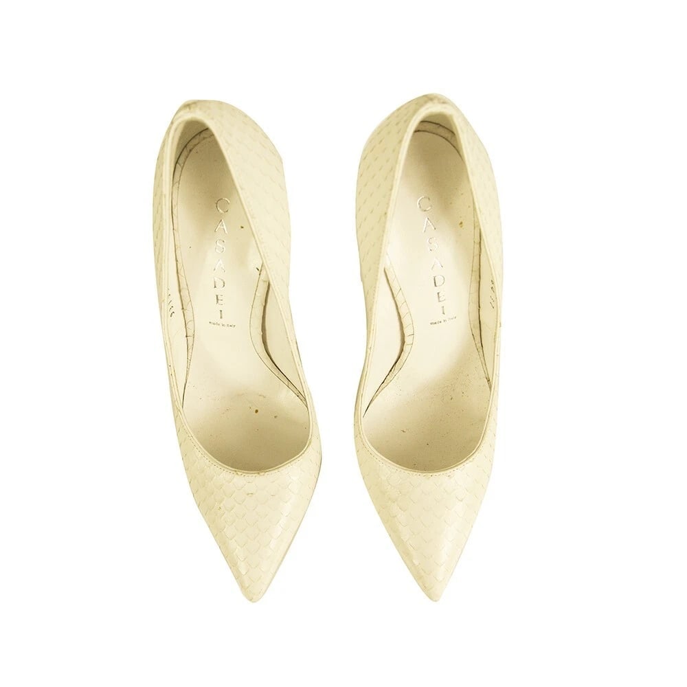 Casadei Blade White Snakeskin Leather Pointed Toe Pumps High Heels Shoes size 7 - 6