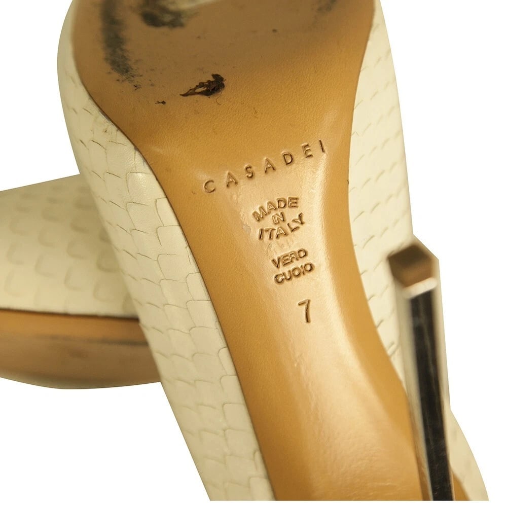 Casadei Blade White Snakeskin Leather Pointed Toe Pumps High Heels Shoes size 7 - 8