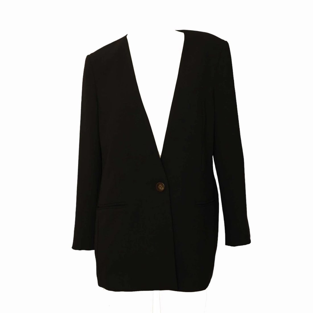 Pinko Women's Black Collarless Jacket Pleated Back Single Button Blazer 40 FR - 3