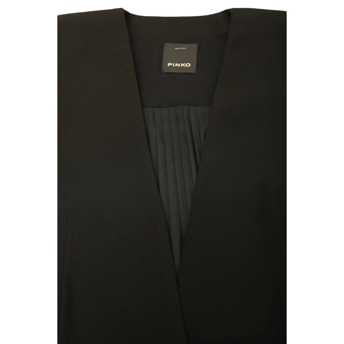 Pinko Women's Black Collarless Jacket Pleated Back Single Button Blazer 40 FR - 9