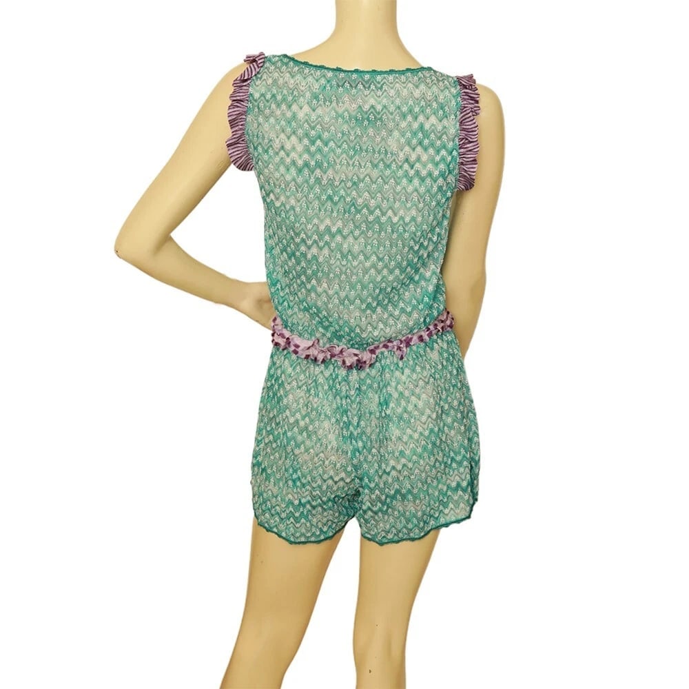 Missoni Mare Blue Zig Zag Knit Purple Ruffles Romper Playsuit Shorts size 40 - 2