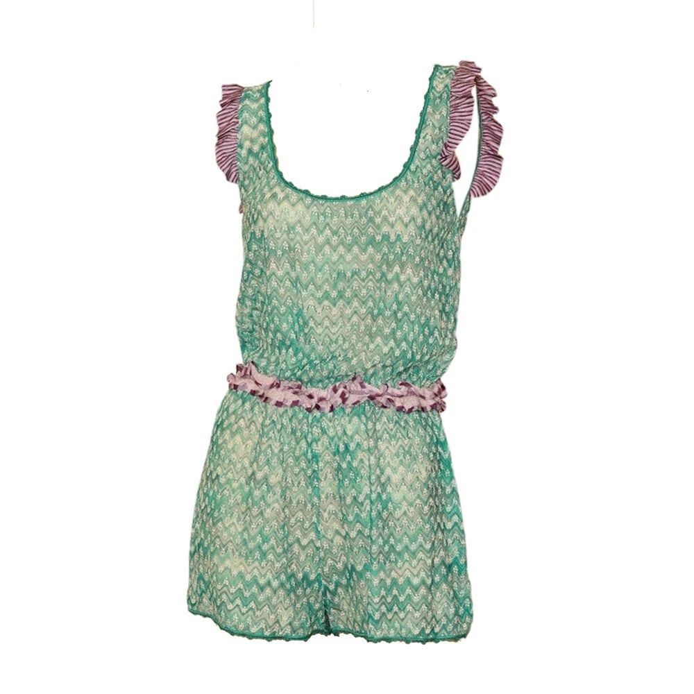 Missoni Mare Blue Zig Zag Knit Purple Ruffles Romper Playsuit Shorts size 40 - 7