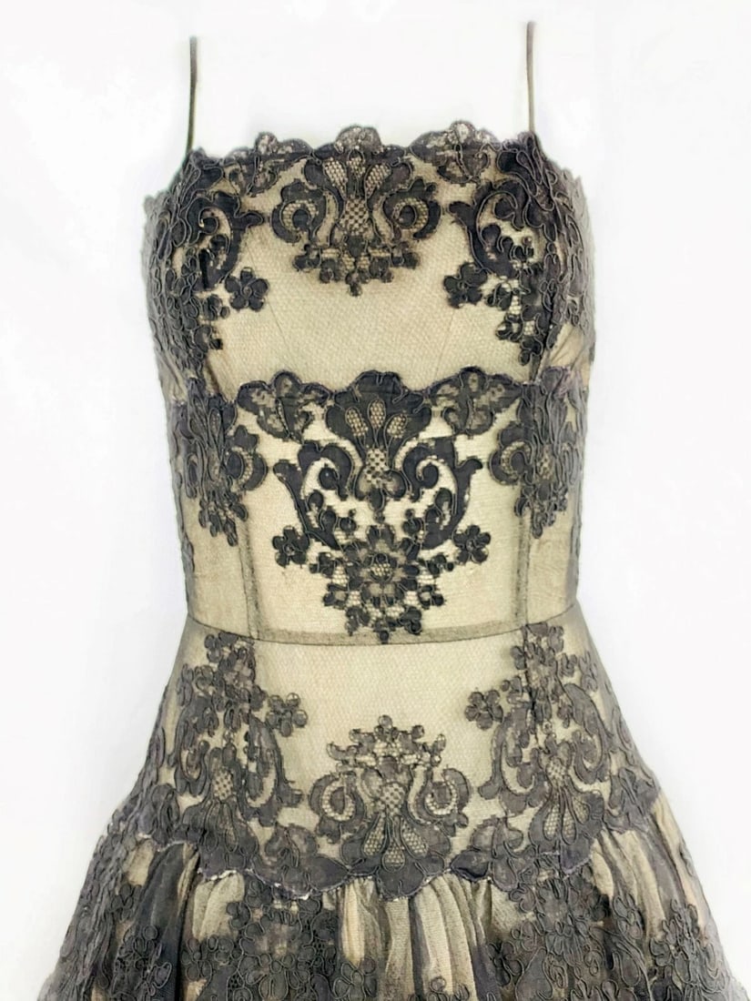 Vintage VICKY TIEL Couture Paris Black Floral Lace Sleeveless Mini Dress Size S - 3